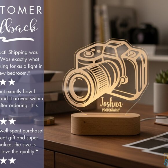 Personalized Camera Night Light – Custom LED Photo Room Lamp - Picture 7 of 8